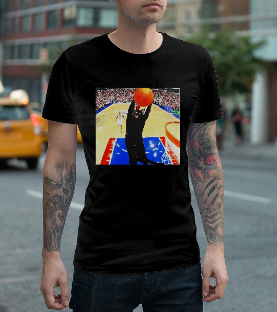 Philadelphia 76ers Black Cat Slam Dunk Basketball Meme T-Shirt