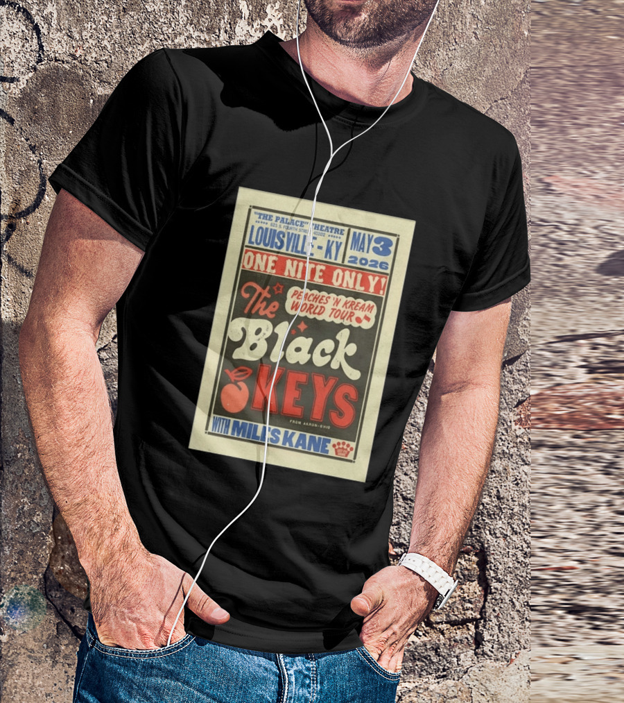 Peaches 'N Kream World Tour The Black Keys Louisville May 3 2026 Featuring Miles Kane T-Shirt