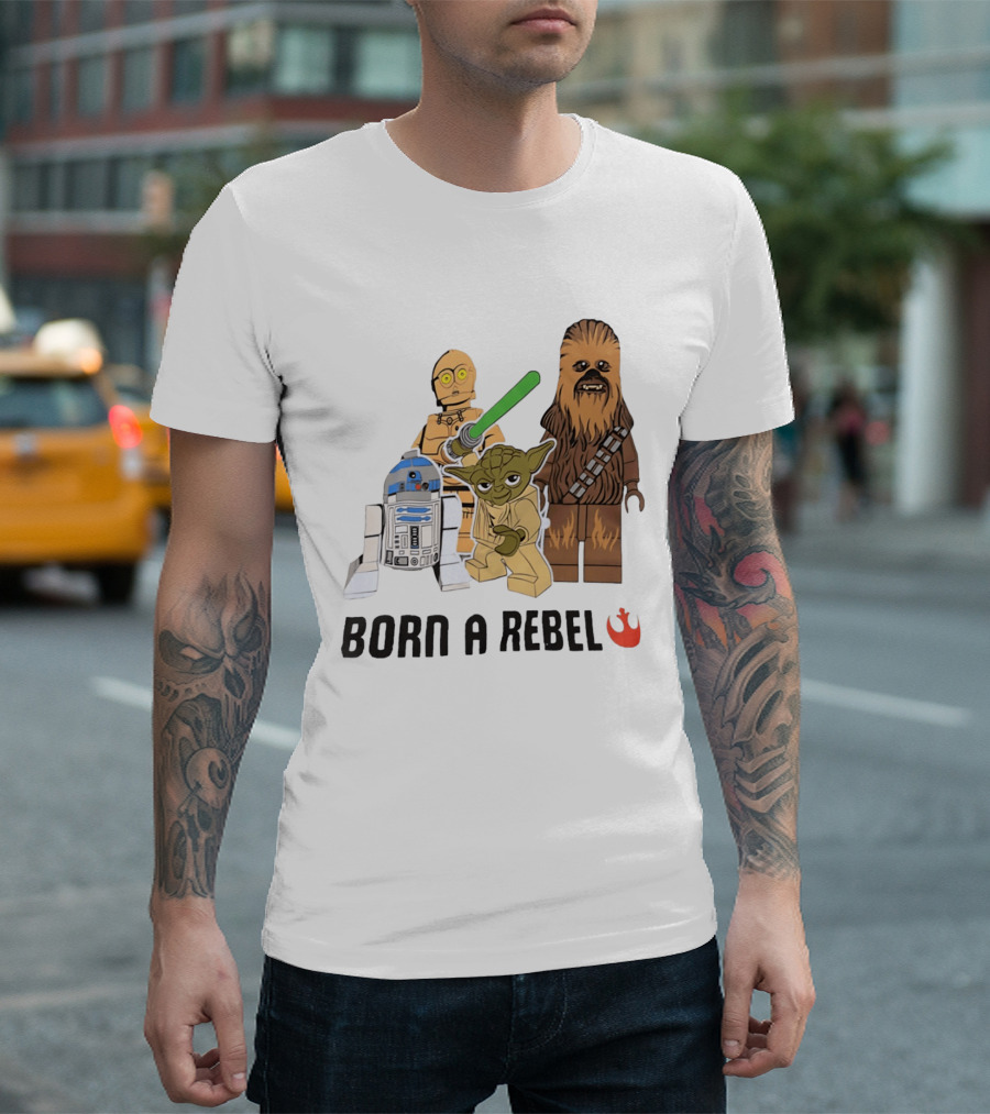 Born A Rebel Star Wars LEGO Characters Yoda Chewbacca R2 D2 C 3PO T-Shirt