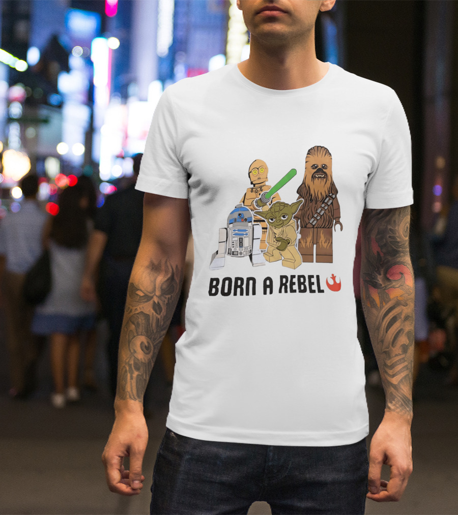 Born A Rebel Star Wars LEGO Characters Yoda Chewbacca R2 D2 C 3PO T-Shirt