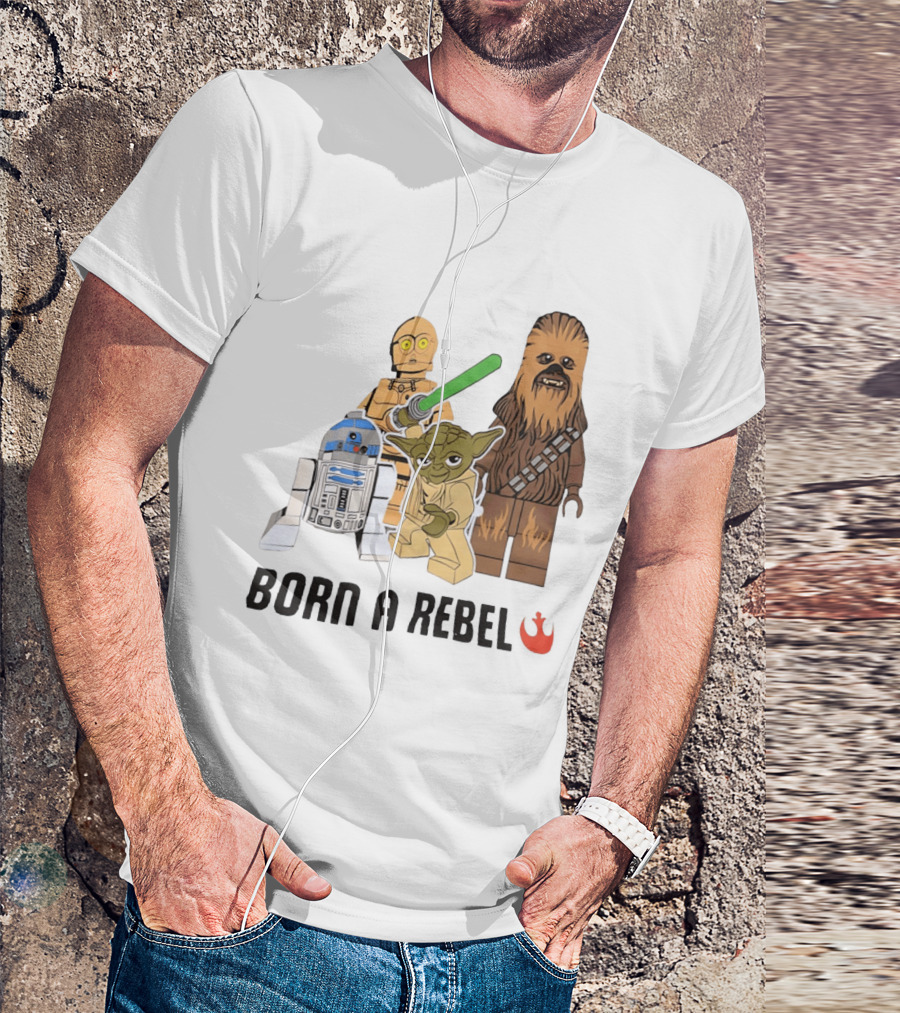 Born A Rebel Star Wars LEGO Characters Yoda Chewbacca R2 D2 C 3PO T-Shirt