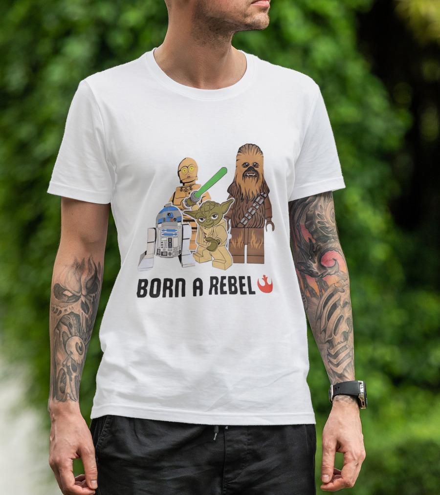 Born A Rebel Star Wars LEGO Characters Yoda Chewbacca R2 D2 C 3PO T-Shirt