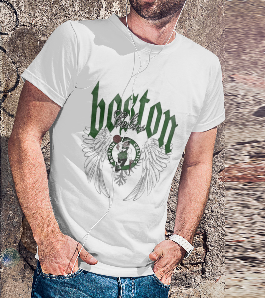 Boston Celtics Basketball Old English Winged Shamrock T-Shirt