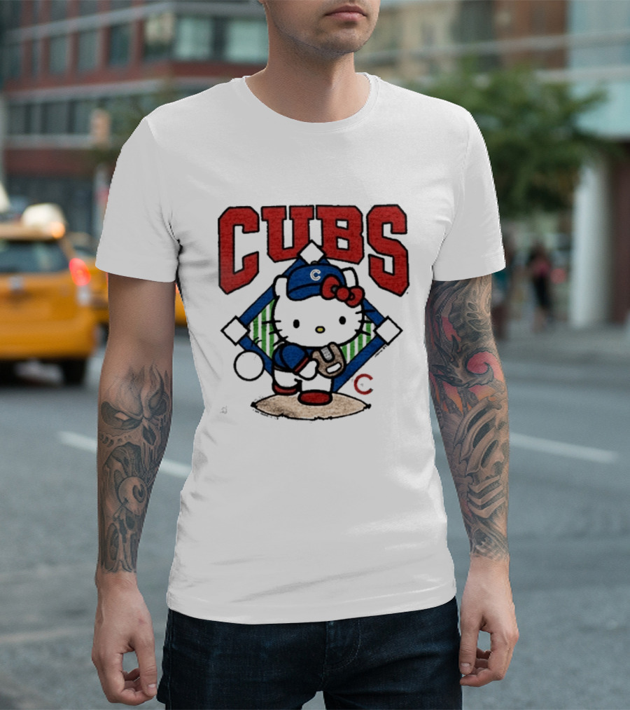 Hello Kitty Cubs Baseball Collaboration With Chicago Cubs Pitcher T-Shirt