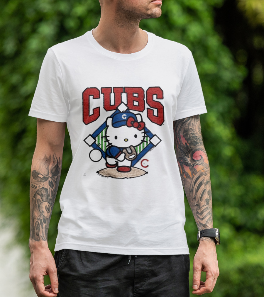 Hello Kitty Cubs Baseball Collaboration With Chicago Cubs Pitcher T-Shirt