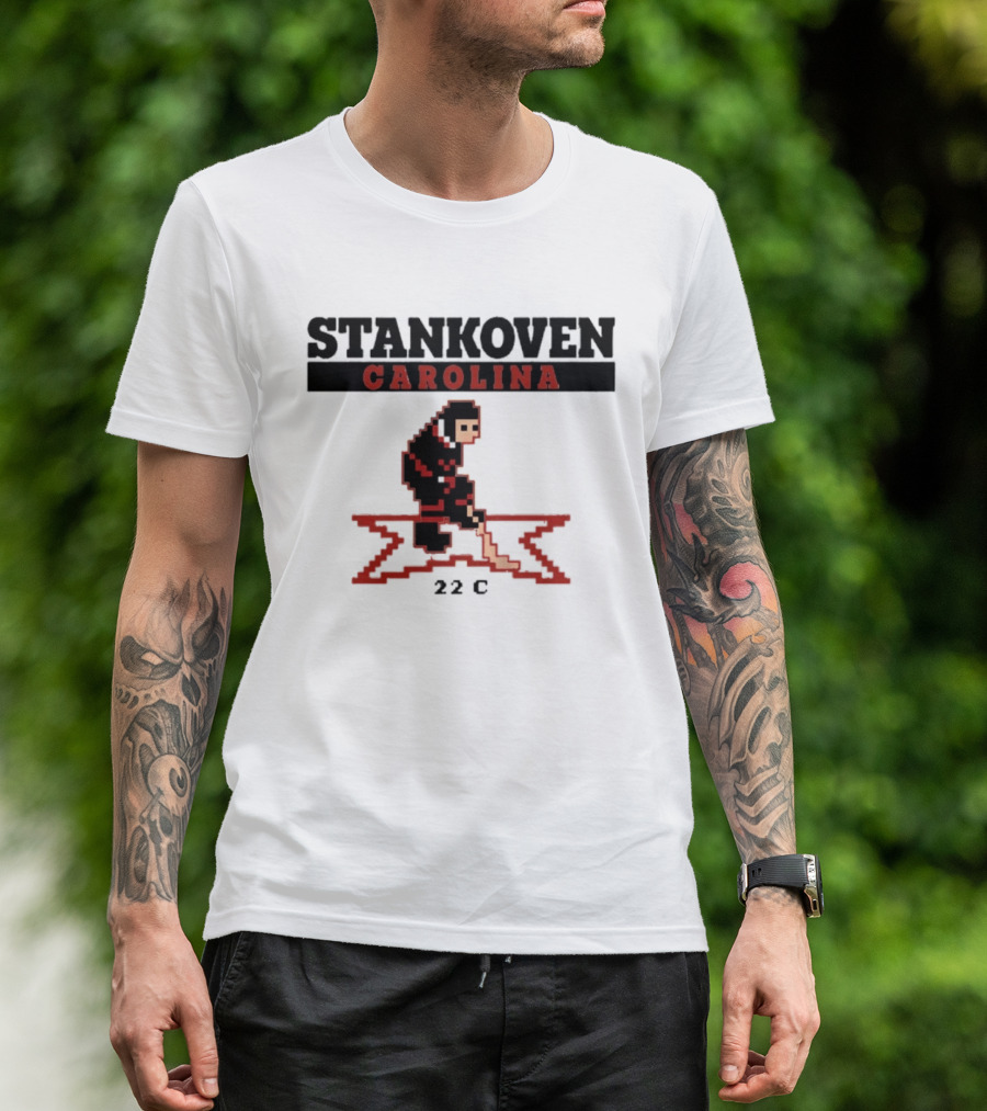 Stankoven Carolina 22C Pixel Hockey Player Retro Styling T-Shirt