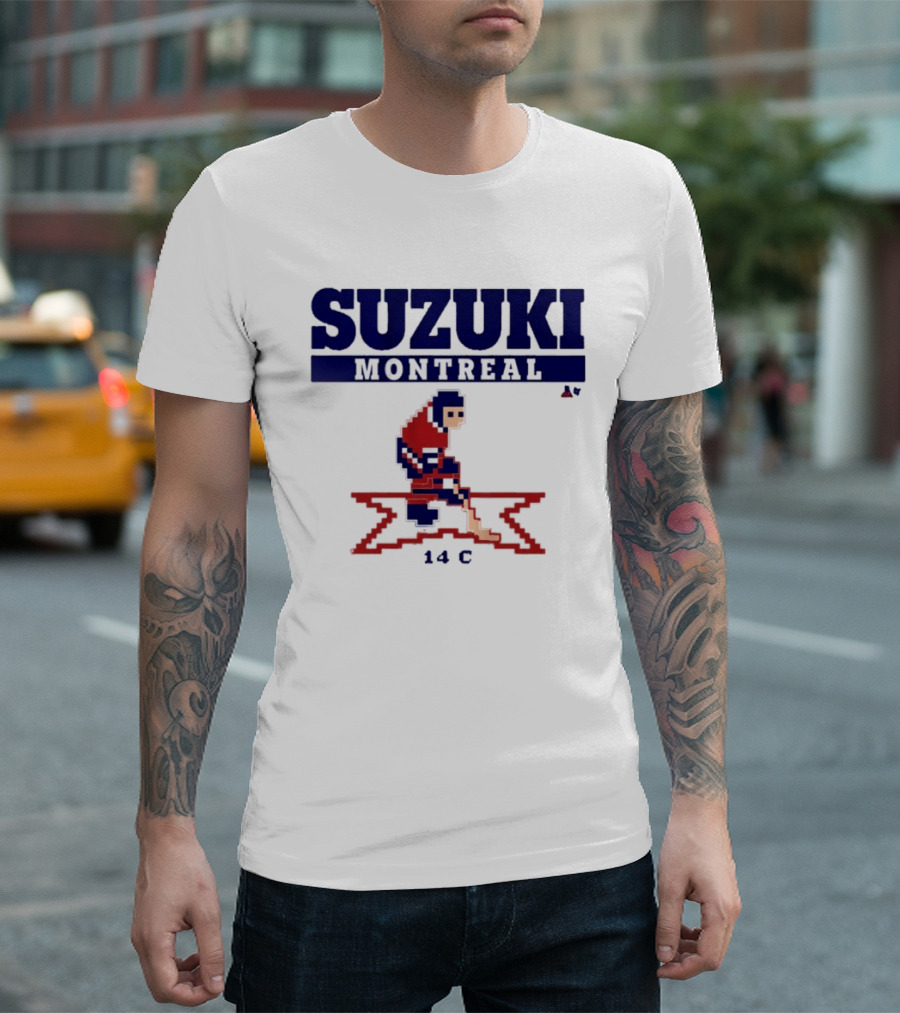 SUZUKI Montreal 14 C Red Hockey Player Pixel T-Shirt