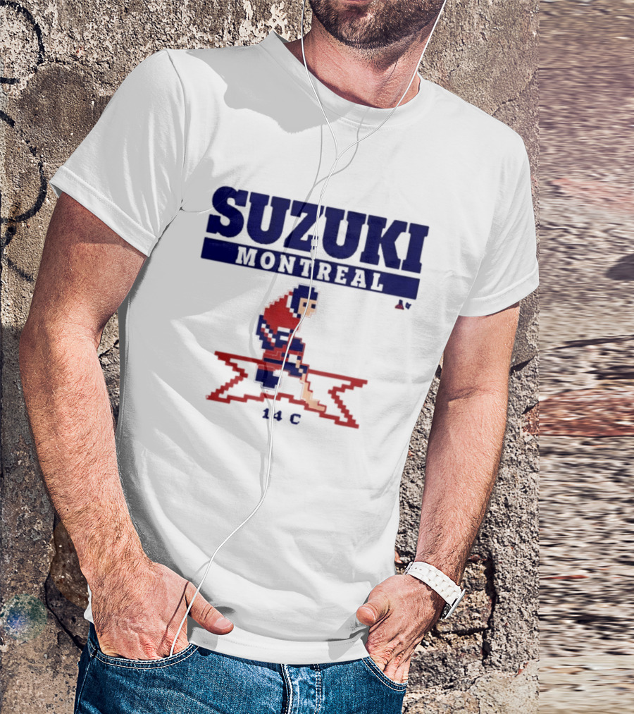 SUZUKI Montreal 14 C Red Hockey Player Pixel T-Shirt