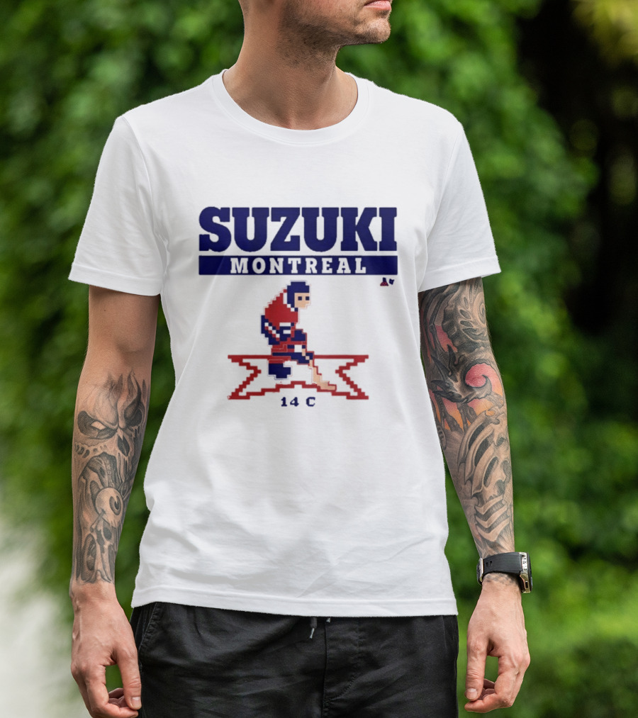 SUZUKI Montreal 14 C Red Hockey Player Pixel T-Shirt