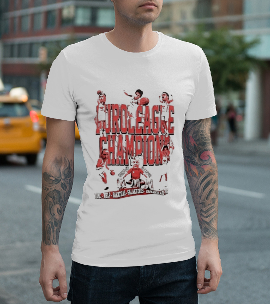 Olympiacos B.C Euroleague Champion Triple Crown Players T-Shirt
