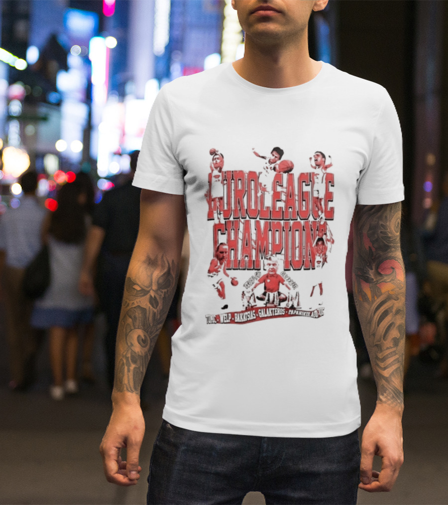 Olympiacos B.C Euroleague Champion Triple Crown Players T-Shirt
