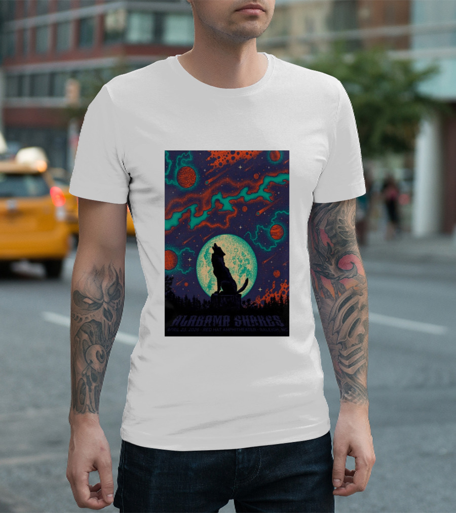 Alabama Shakes Apr 25 2026 Red Hat Amphitheater Raleigh NC Wolf Moon Cosmic Scene T-Shirt