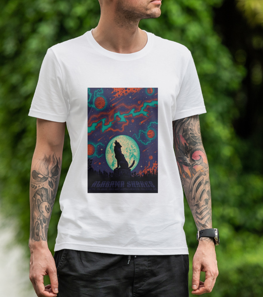 Alabama Shakes Apr 25 2026 Red Hat Amphitheater Raleigh NC Wolf Moon Cosmic Scene T-Shirt