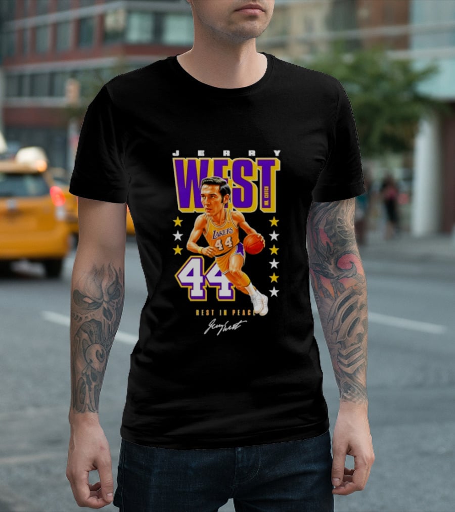 Jerry West Lakers 44 Rest In Peace Caricature Basketball Legend T-Shirt