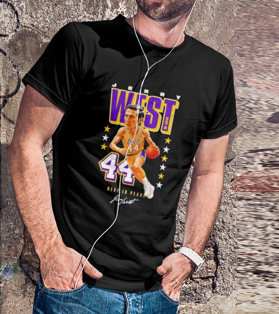 Jerry West Lakers 44 Rest In Peace Caricature Basketball Legend T-Shirt