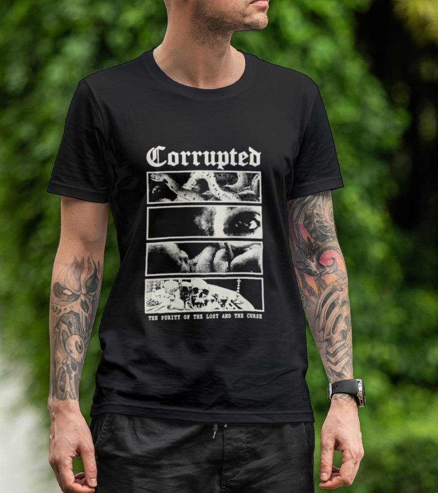 Corrupted The Purity Of The Lost And The Curse Eerie Monochrome Eye Panels T-Shirt