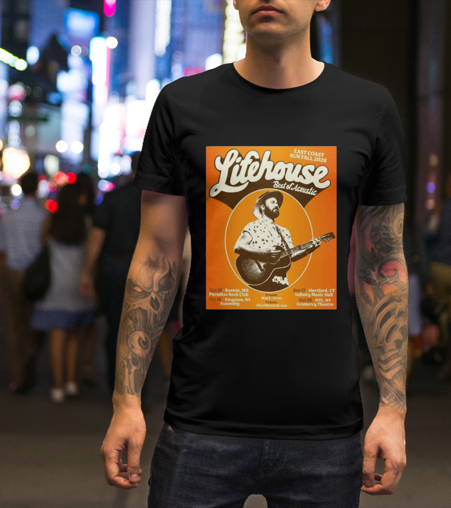 Lifehouse Best Of Acoustic East Coast Run Fall Tour 2026 Boston Hartford Kingston NYC T-Shirt