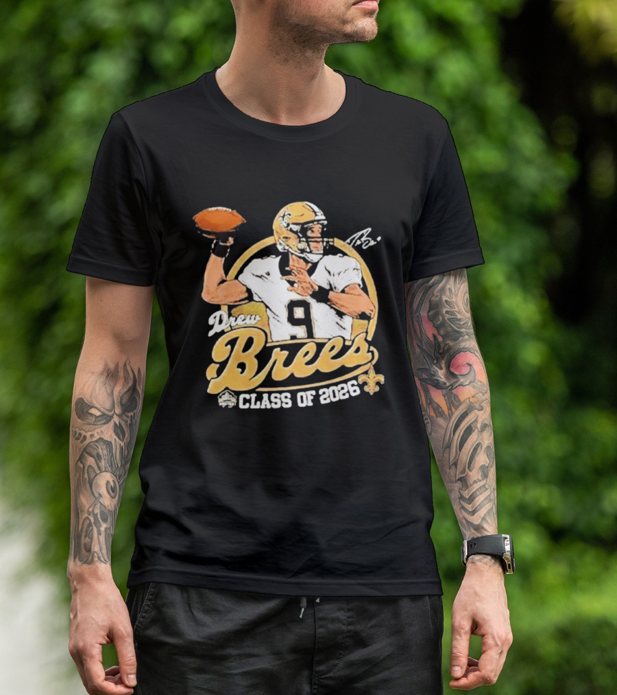 Drew Brees Class Of 2026 Vintage Football Quarterback Tribute NFL Fandom T-Shirt