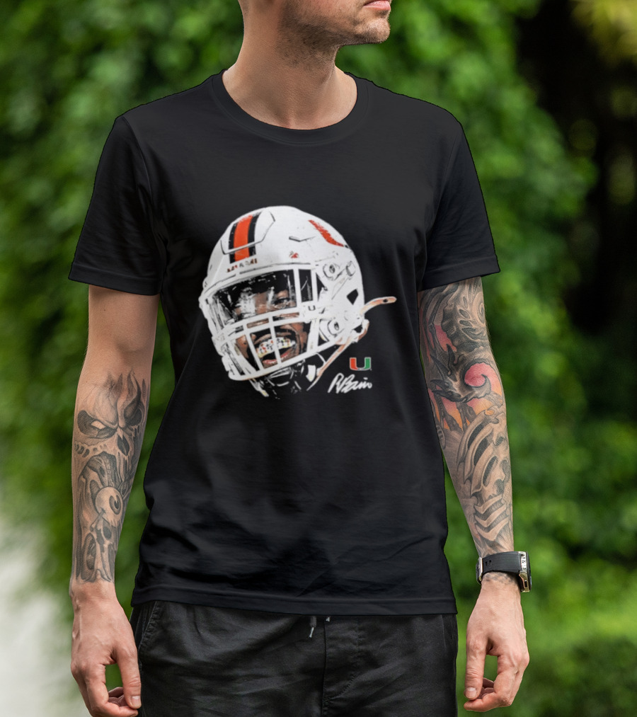 Miami Hurricanes Rueben Bain Jr. Game Face Helmet NCAA Football U T-Shirt