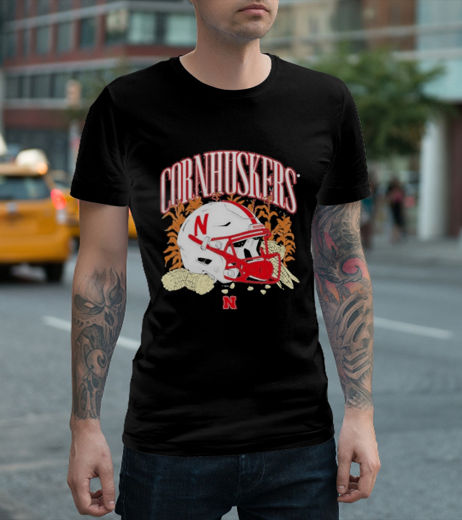 Cornhuskers Nebraska Football Helmet Ncaa Corn Stalks Iconic Red Letter N T-Shirt