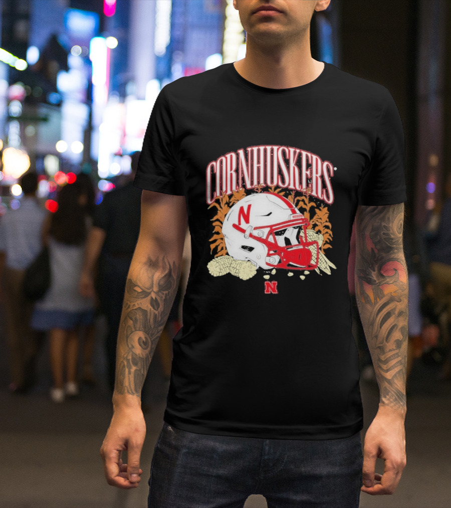 Cornhuskers Nebraska Football Helmet Ncaa Corn Stalks Iconic Red Letter N T-Shirt