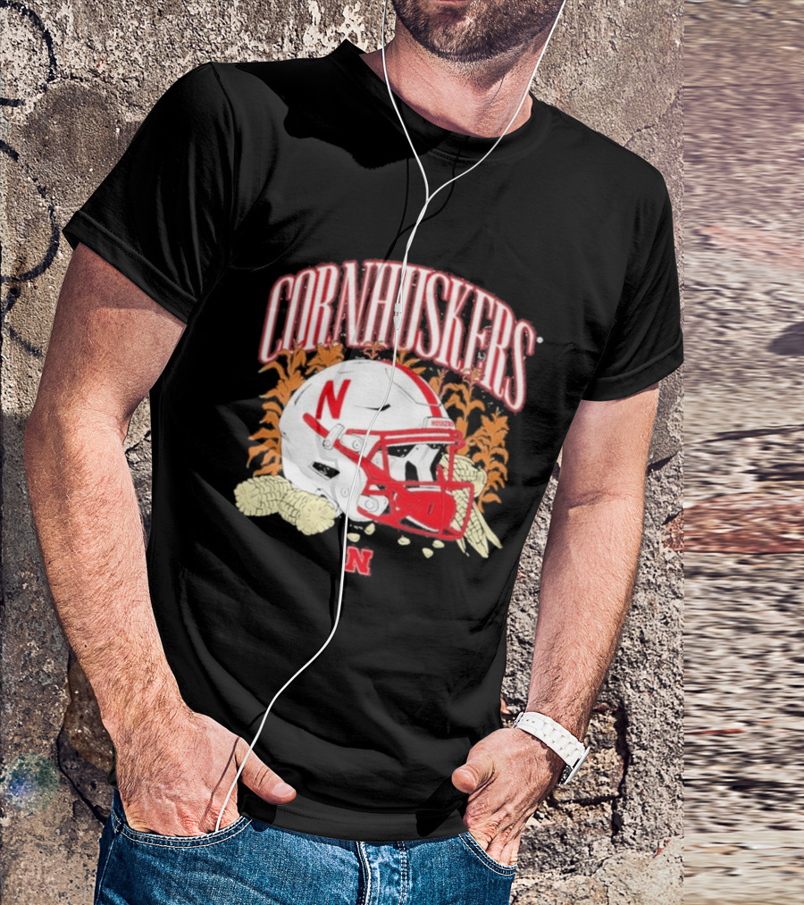 Cornhuskers Nebraska Football Helmet Ncaa Corn Stalks Iconic Red Letter N T-Shirt