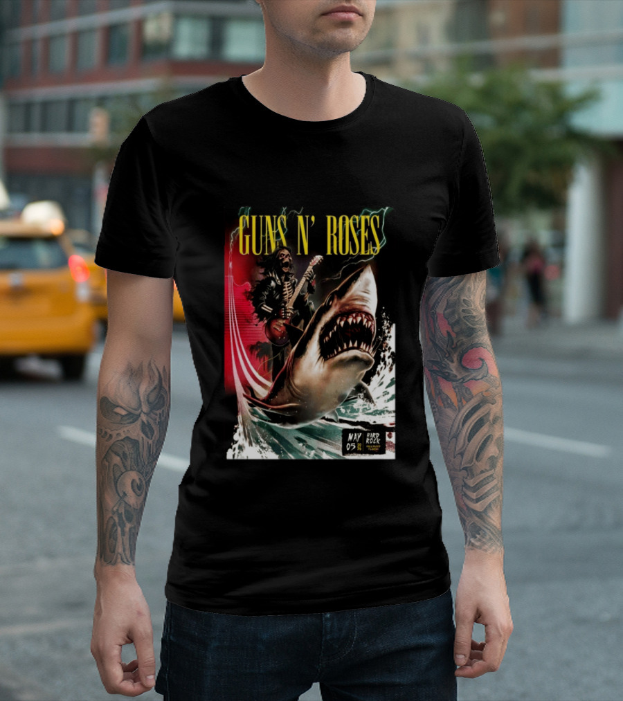 Guns N' Roses May 05 2026 Hard Rock Live Hollywood Concert Skeleton Guitarist Shark Wave T-Shirt