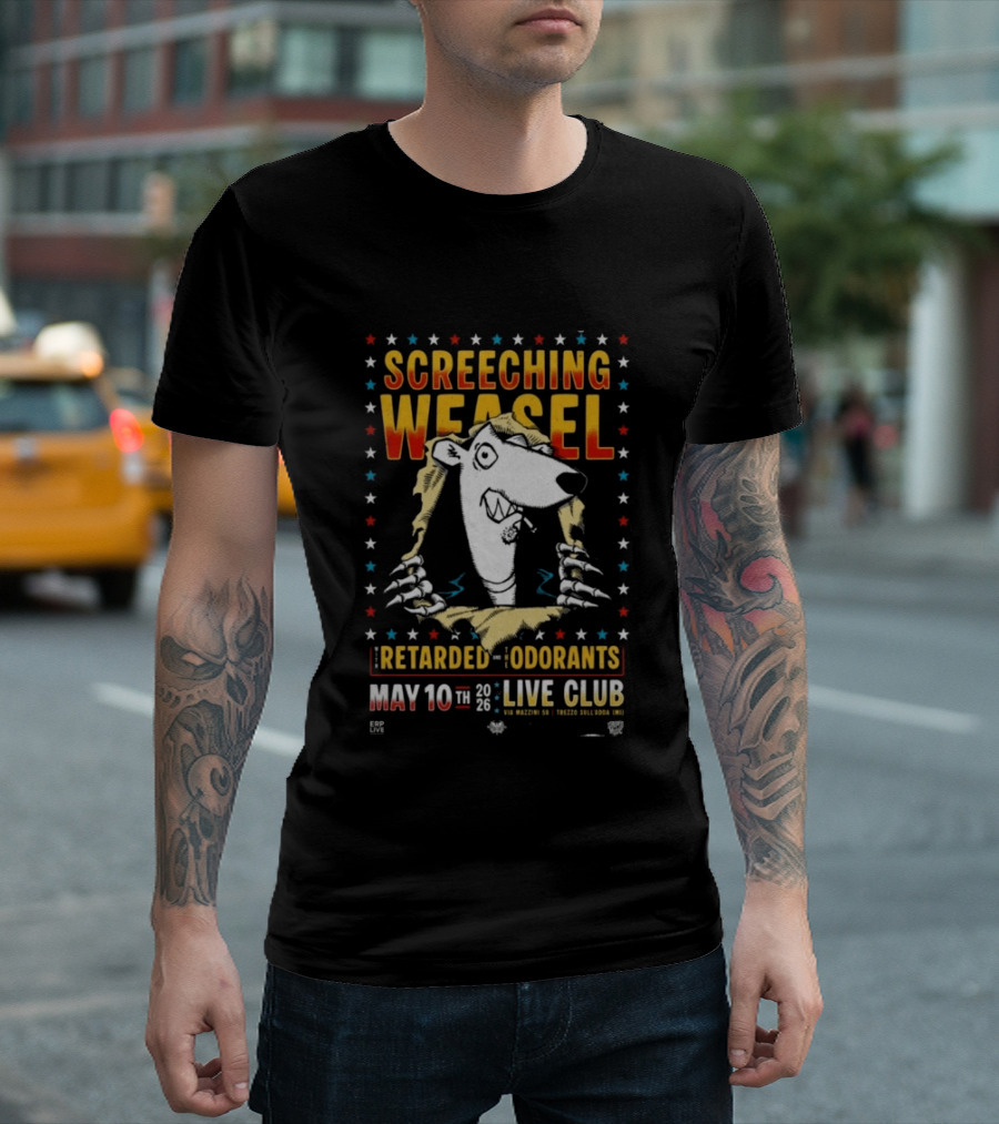 SCREECHING WEASEL Milan Italy Live Club May 10 2026 Retarded Odorants Tour T-Shirt
