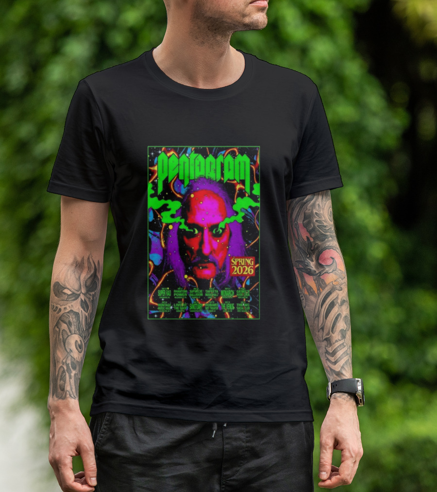 Pentagram Spring Tour May 2026 Psychedelic Neon Art With Iconic Face T-Shirt