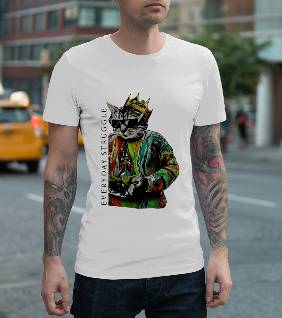 Everyday Struggle Notorious B.I.G Cat Meme Crown Sunglasses T-Shirt