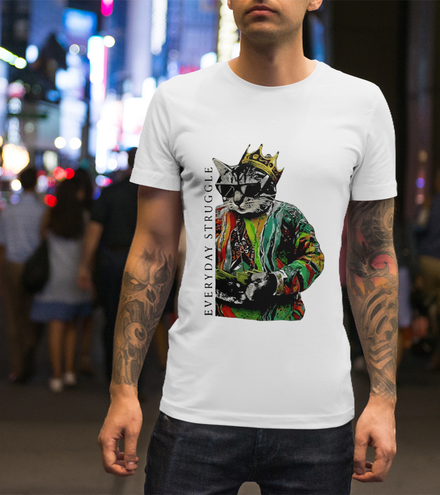 Everyday Struggle Notorious B.I.G Cat Meme Crown Sunglasses T-Shirt