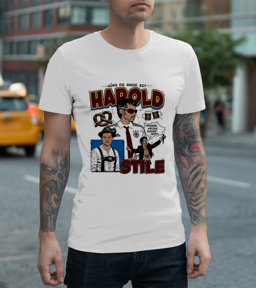 Harold Stile Kuss Die Ganze Zeit Comic Pretzel Sunglasses Police T-Shirt