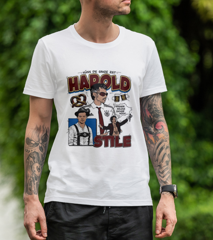 Harold Stile Kuss Die Ganze Zeit Comic Pretzel Sunglasses Police T-Shirt