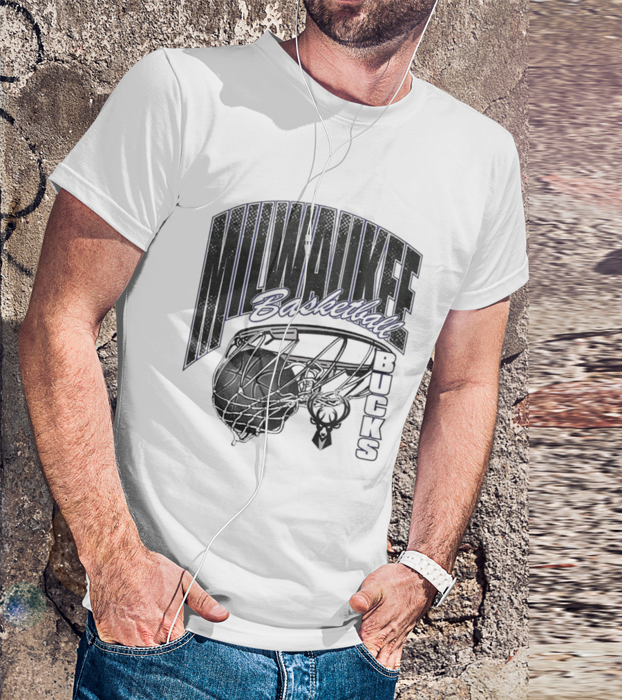 Milwaukee Bucks Basketball Swish Deer Hoop T-Shirt