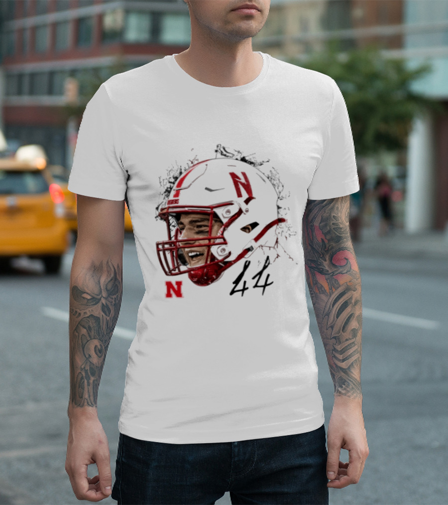 NCAA Football Nebraska Cornhuskers Luke Lindenmeyer Game Face 44 Helmet T-Shirt