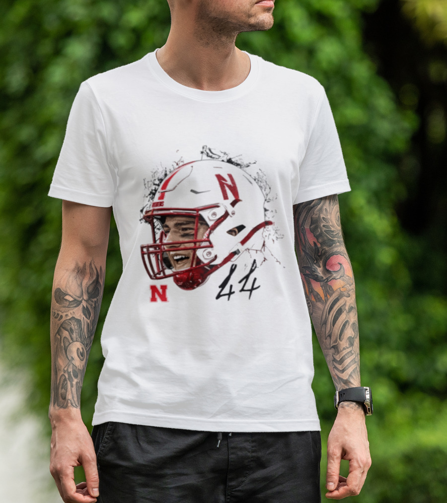 NCAA Football Nebraska Cornhuskers Luke Lindenmeyer Game Face 44 Helmet T-Shirt