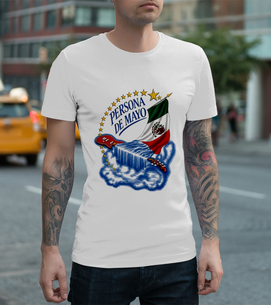 Persona De Mayo Mexican Flag Guitar Star Celebration T-Shirt