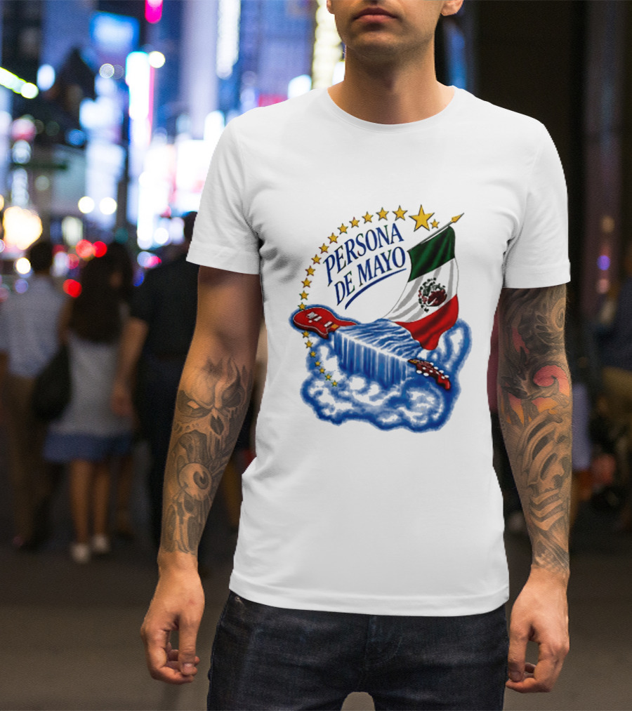 Persona De Mayo Mexican Flag Guitar Star Celebration T-Shirt