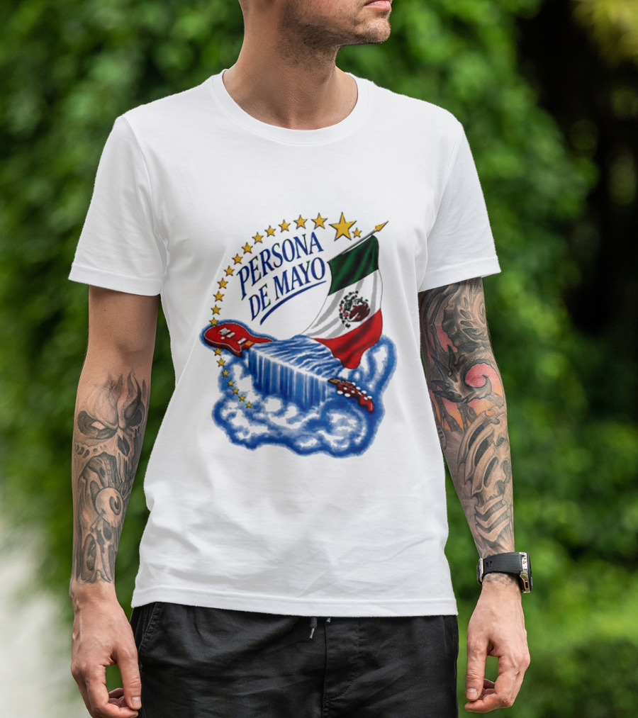 Persona De Mayo Mexican Flag Guitar Star Celebration T-Shirt