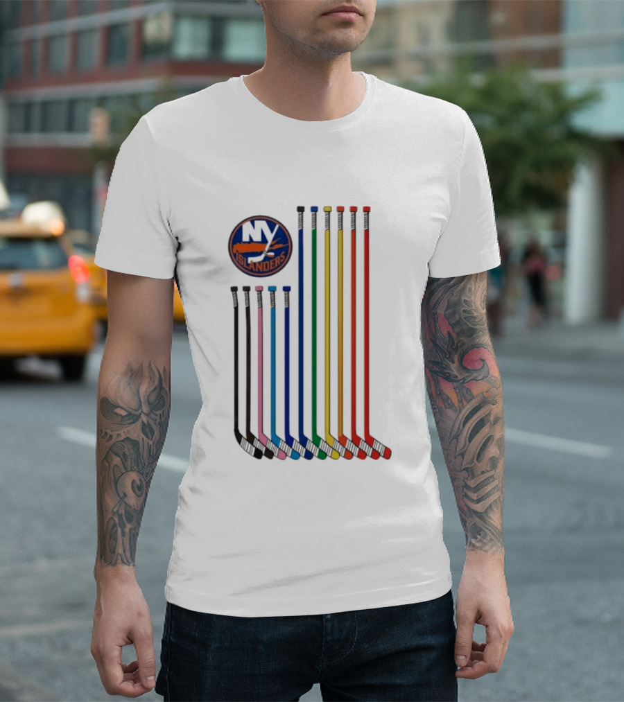 NY Islanders Rainbow Pride Night Hockey Sticks T-Shirt