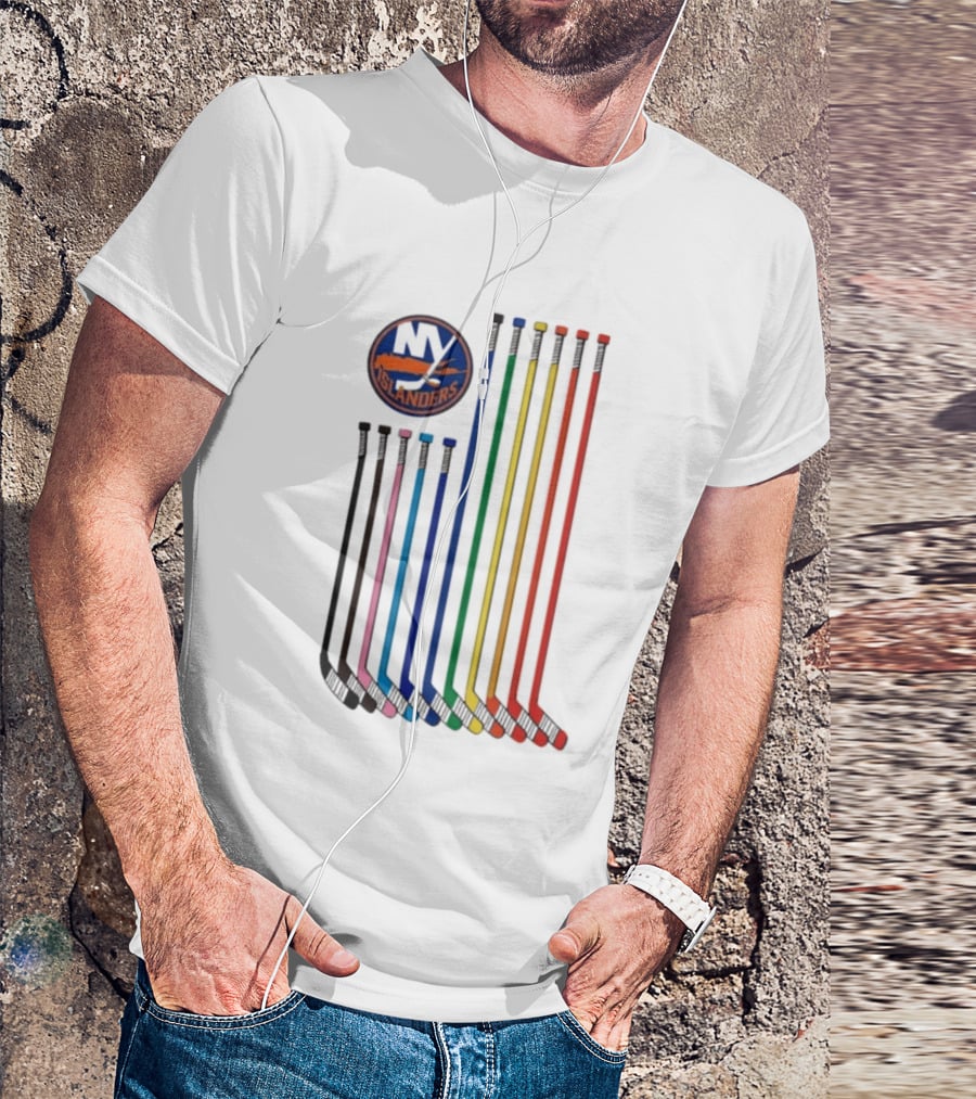 NY Islanders Rainbow Pride Night Hockey Sticks T-Shirt