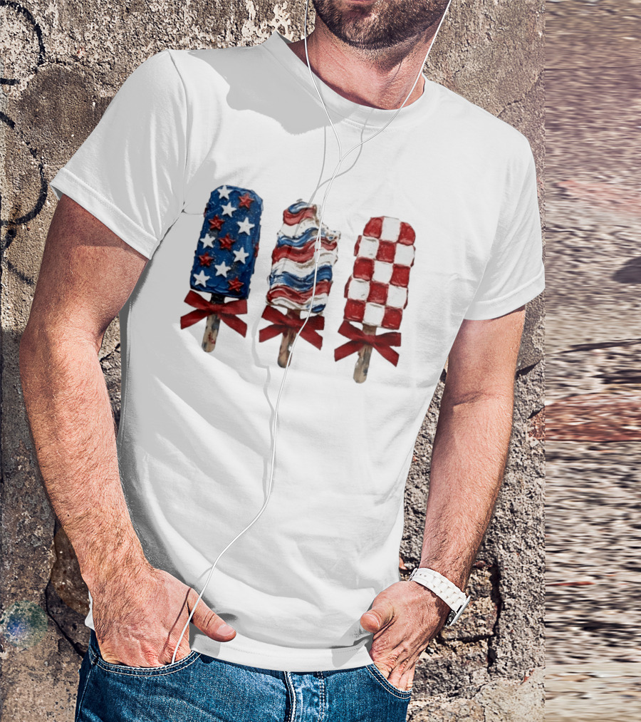 Patriotic Popsicle Stars Stripes Red White Blue T-Shirt