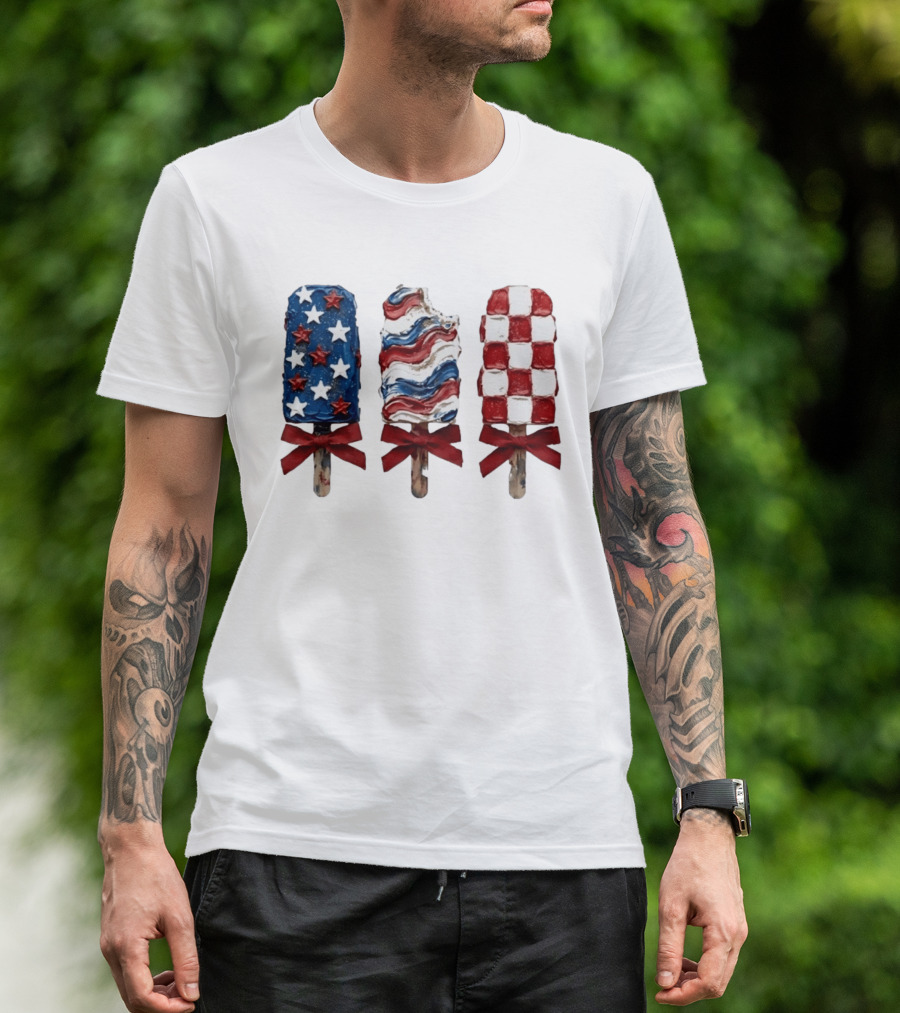 Patriotic Popsicle Stars Stripes Red White Blue T-Shirt