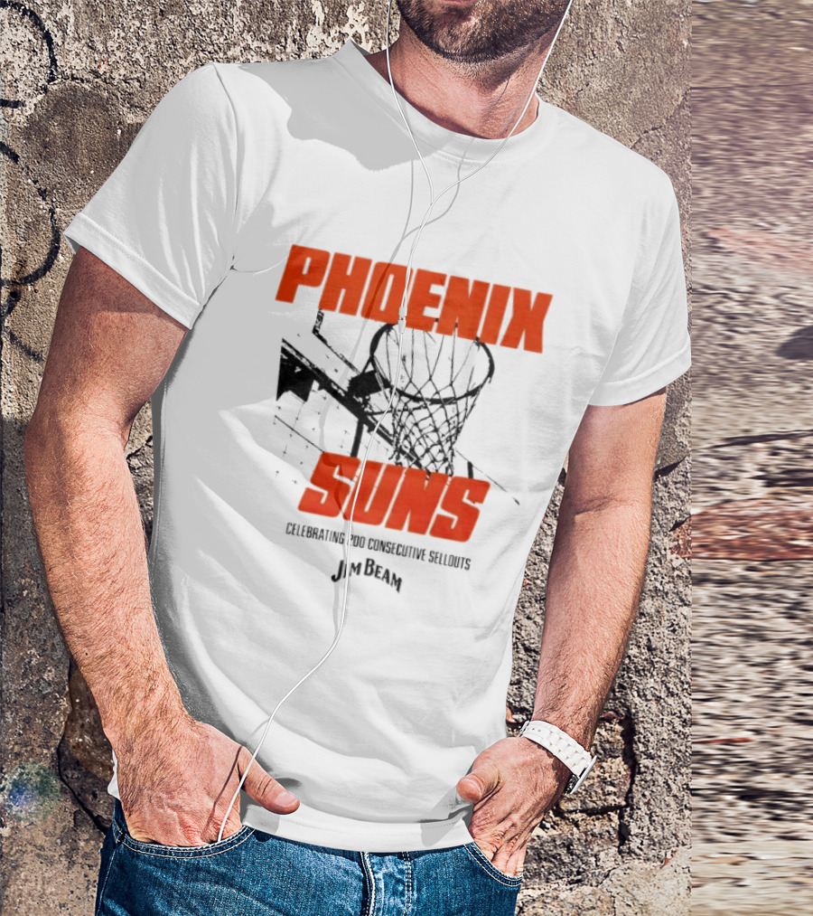 Phoenix Suns Celebrating 200 Consecutive Sellouts Jim Beam Basketball Hoop T-Shirt