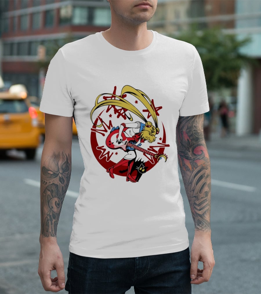 Sailor Moon Scott Pilgrim Crossover Rock And Roll Moonlight Guitar T-Shirt