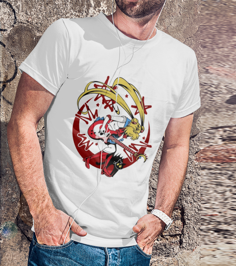 Sailor Moon Scott Pilgrim Crossover Rock And Roll Moonlight Guitar T-Shirt