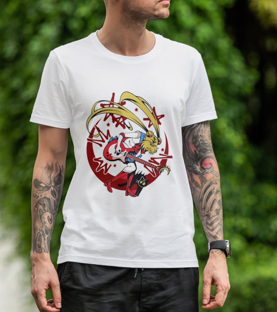 Sailor Moon Scott Pilgrim Crossover Rock And Roll Moonlight Guitar T-Shirt