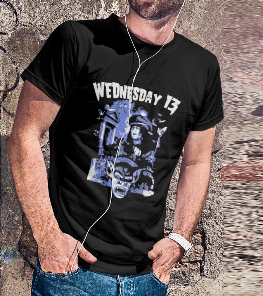 Wednesday 13 Horror Cemetery Blue Monster Scene T-Shirt