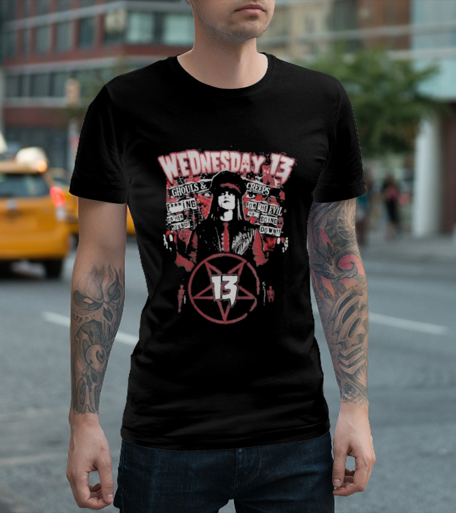 Wednesday 13 Ghouls Creeps Blood Spattered Pentagram 13 T-Shirt