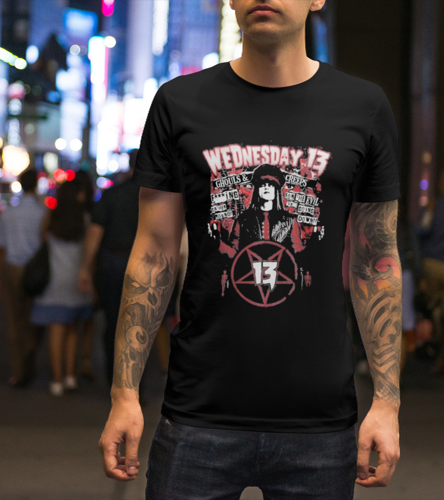 Wednesday 13 Ghouls Creeps Blood Spattered Pentagram 13 T-Shirt